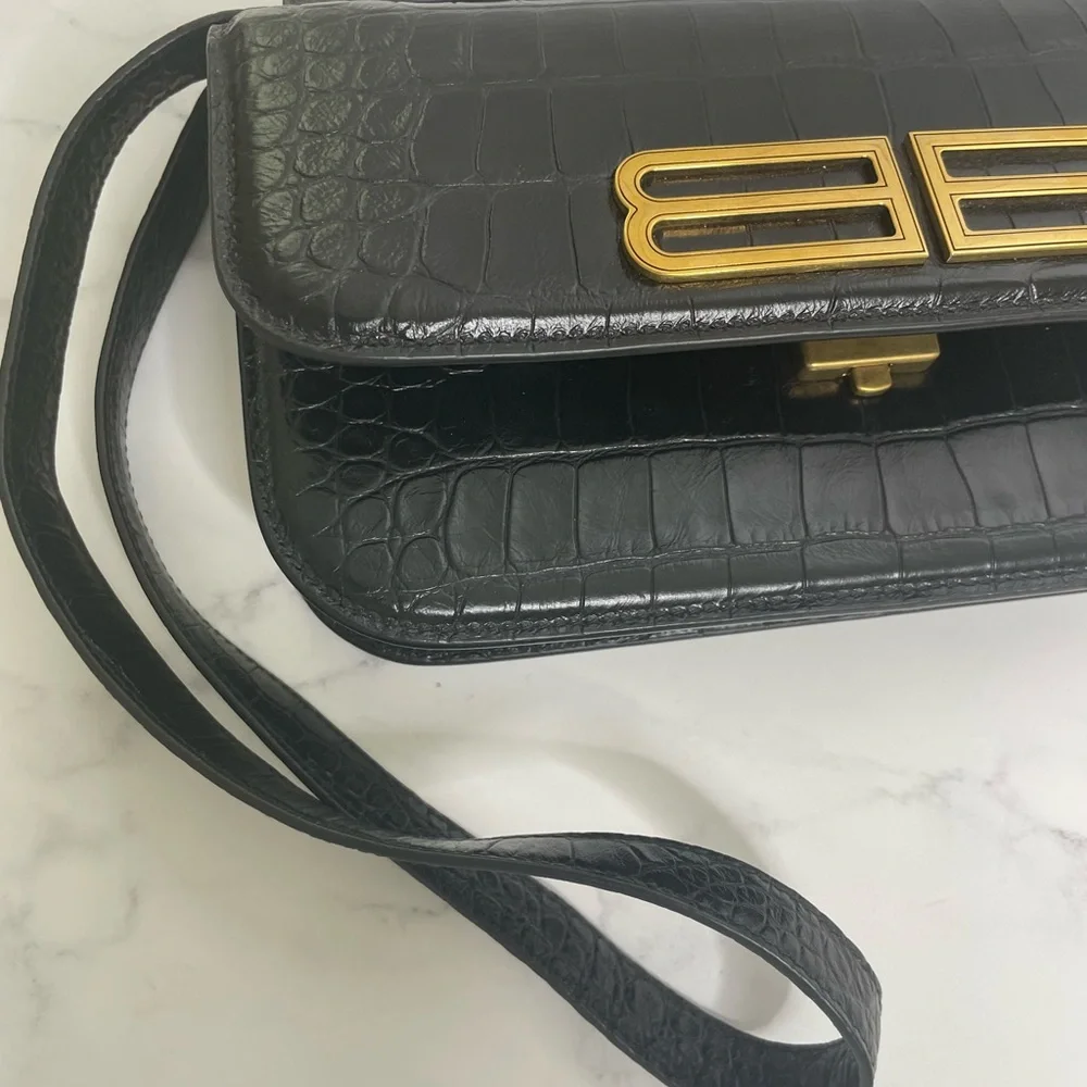 Balenciaga Gossip Small Croc Embossed Leather Shoulder Bag - Picture 11 of 16